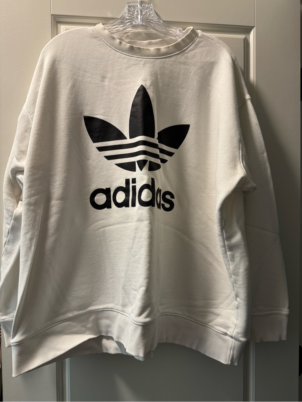 adidas White Crewneck Sweatshirt with Black Trefoil Logo